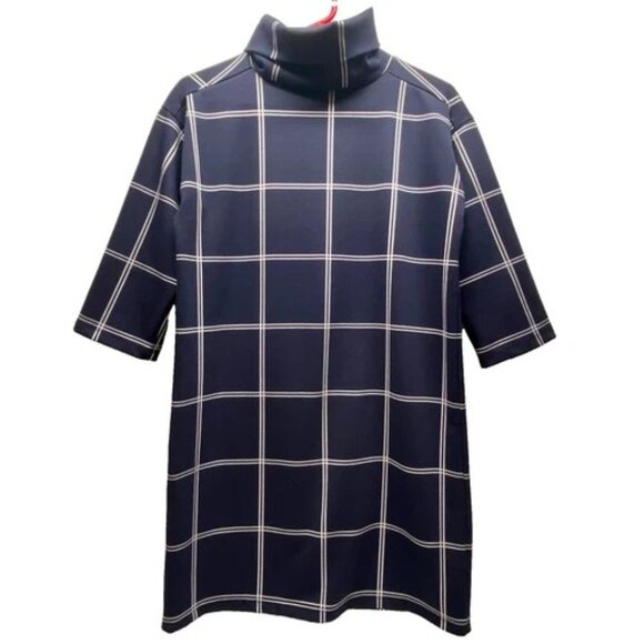 LOFT Ann Taylor Shift Dress Women's Small Navy White Grid Turtleneck Midi EUC - Picture 1 of 11